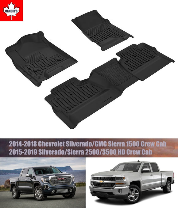 Copy of Floor Mats for 2014-2018 Chevrolet Silverado/GMC Sierra 1500 Crew Cab, 2015-2019 Silverado/Sierra 2500/3500 HD Crew Cab All Weather Guard 1st and 2nd Row Mat TPE Slush Liners