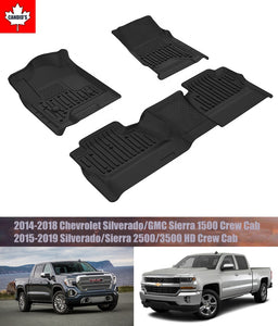 Floor Mats for 2014-2018 Chevrolet Silverado/GMC Sierra 1500 Crew Cab, 2015-2019 Silverado/Sierra 2500/3500 HD Crew Cab All Weather Guard 1st and 2nd Row Mat TPE Slush Liners