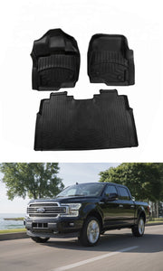 Floor Mats for Ford F150 SuperCrew 2015-2019 All Weather Guard 1st & 2nd Row Mat TPE Slush Liners